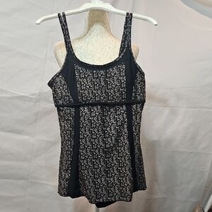Black & Ivory Patterned Tankini Top